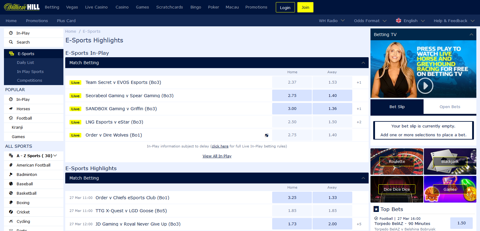 william hill esports betting offer