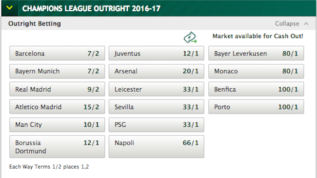 champions league betting odds