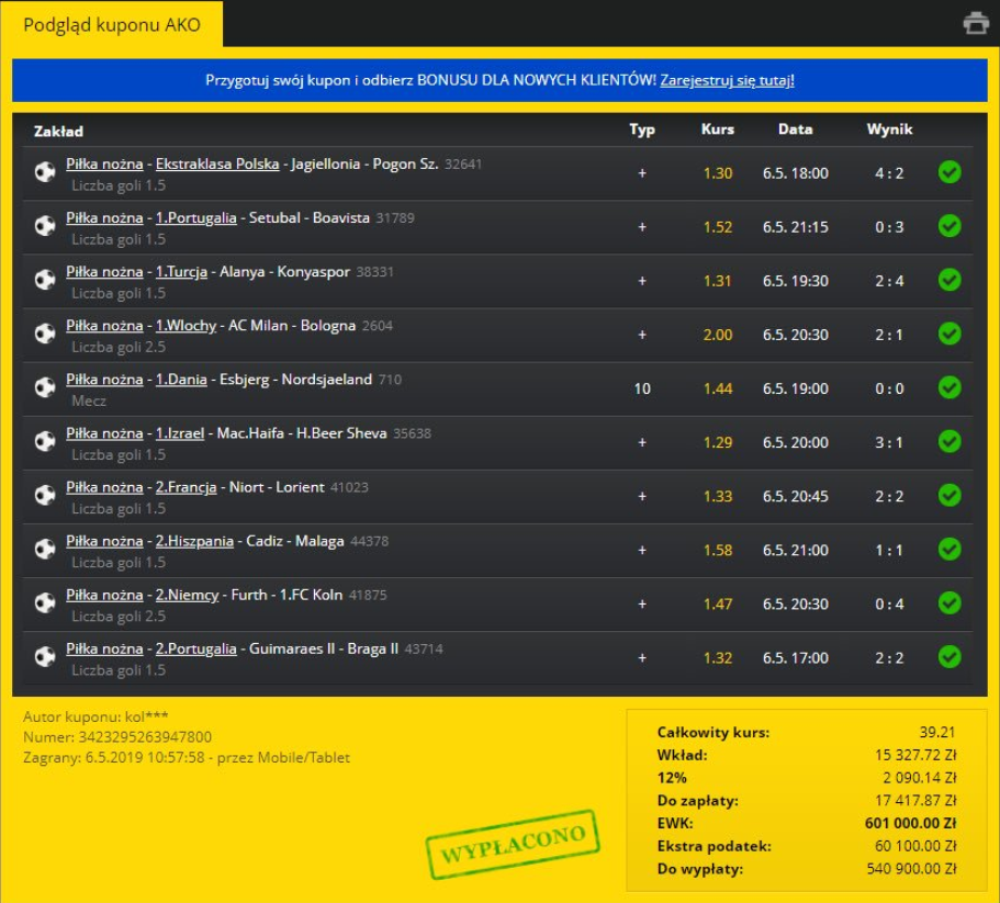 record payouts bookmaker