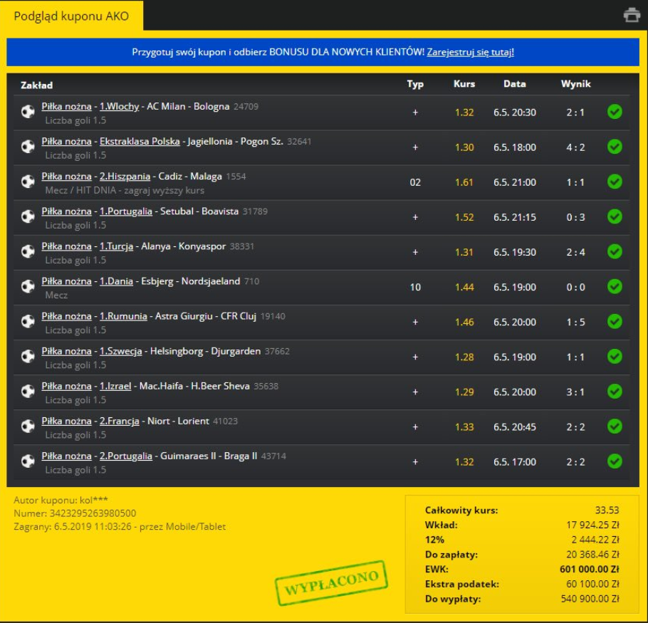 record payouts bookmaker