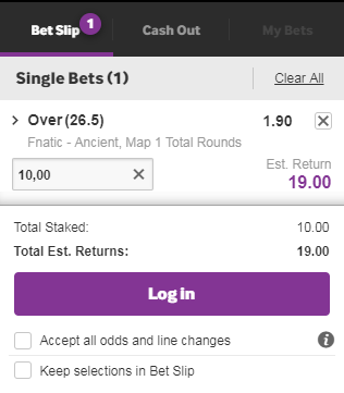 betway bet slip screenshot