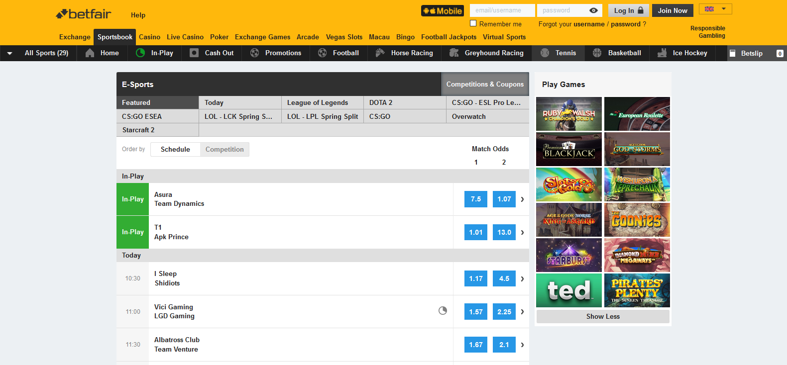 betfair esports betting offer