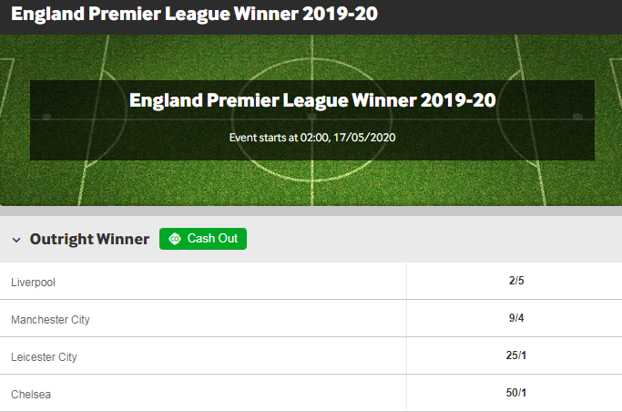 betway premier league championship odds