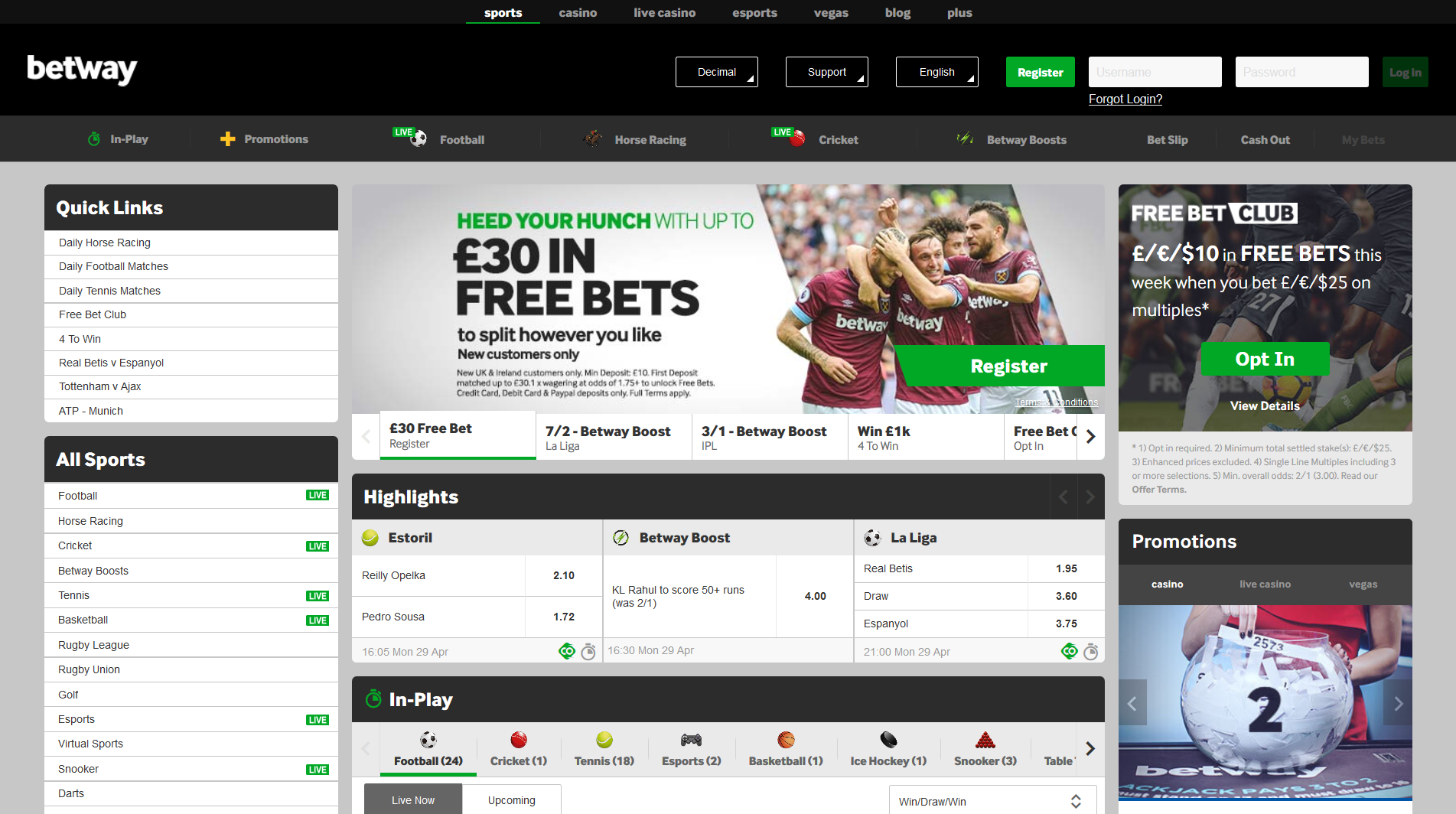 betway start