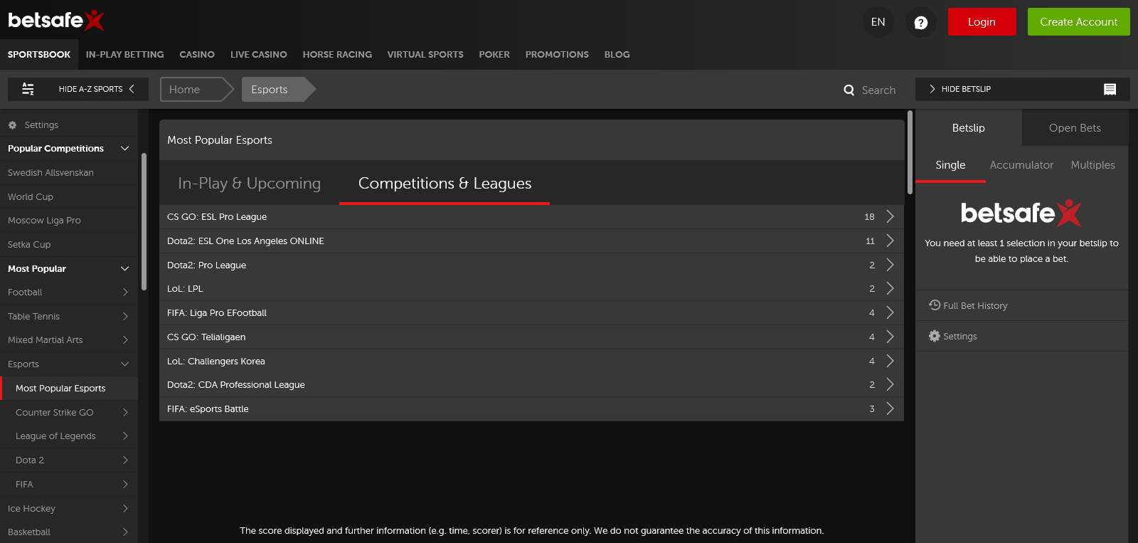 bookmaker betsafe esports