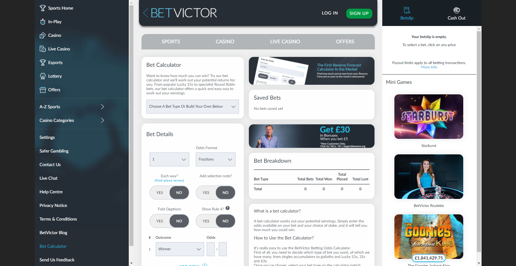 bookmaker betvictor betcalculator