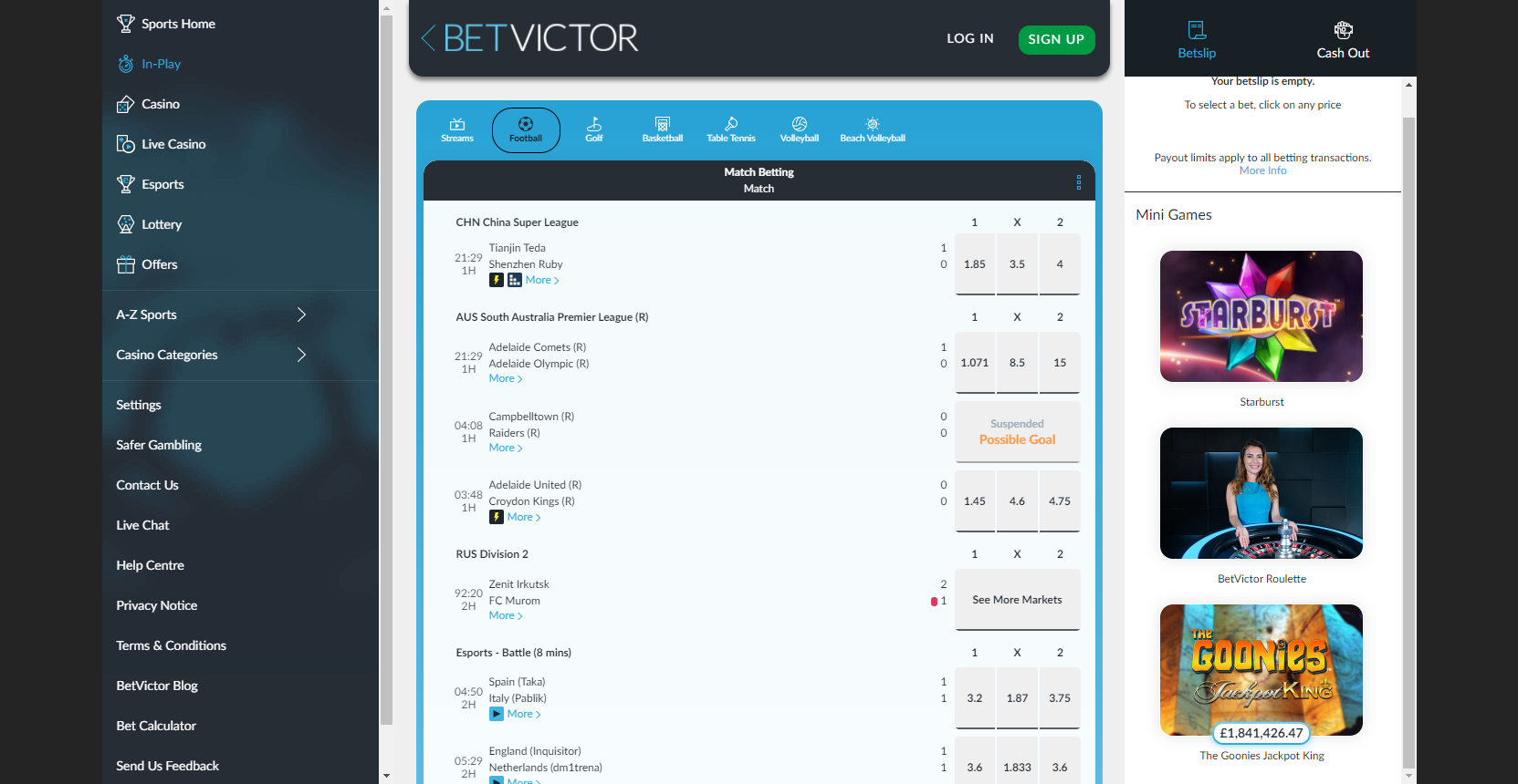 bookmaker betvictor livebetting