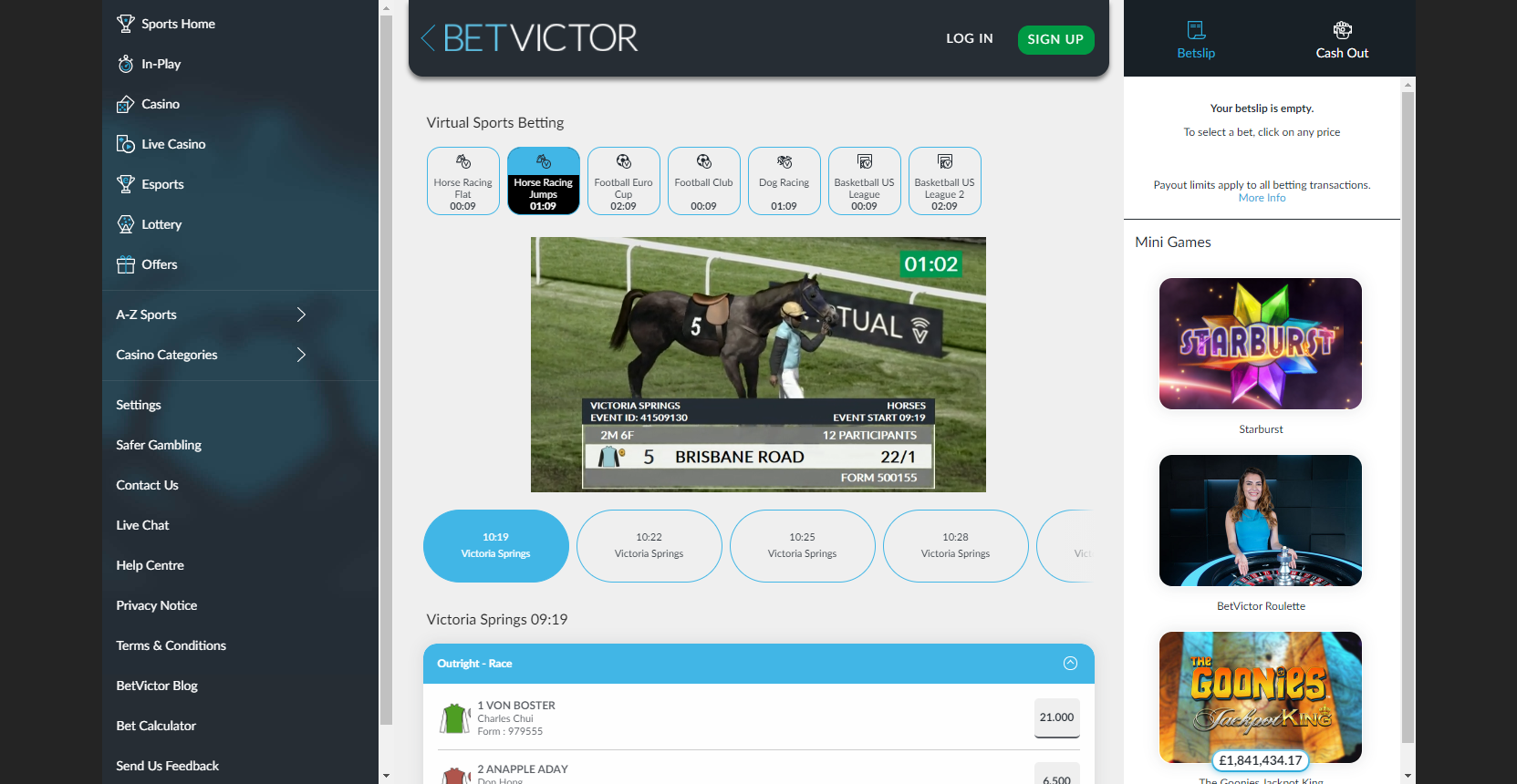 bookmaker betvictor virtual sports