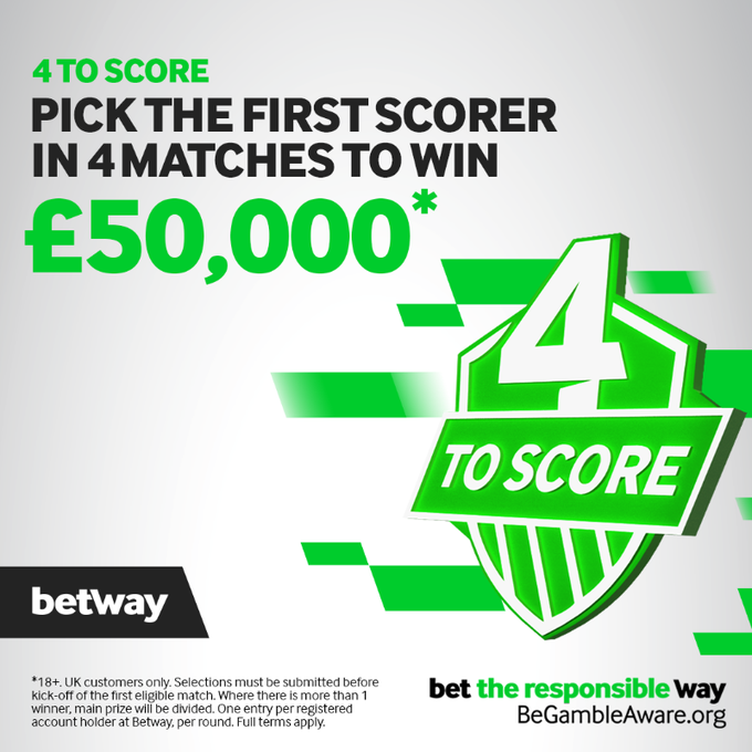 bookmaker betway 4 to score offer