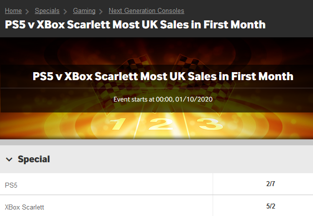 bookmaker betway ps5 xbox scarlett fractional betting odds