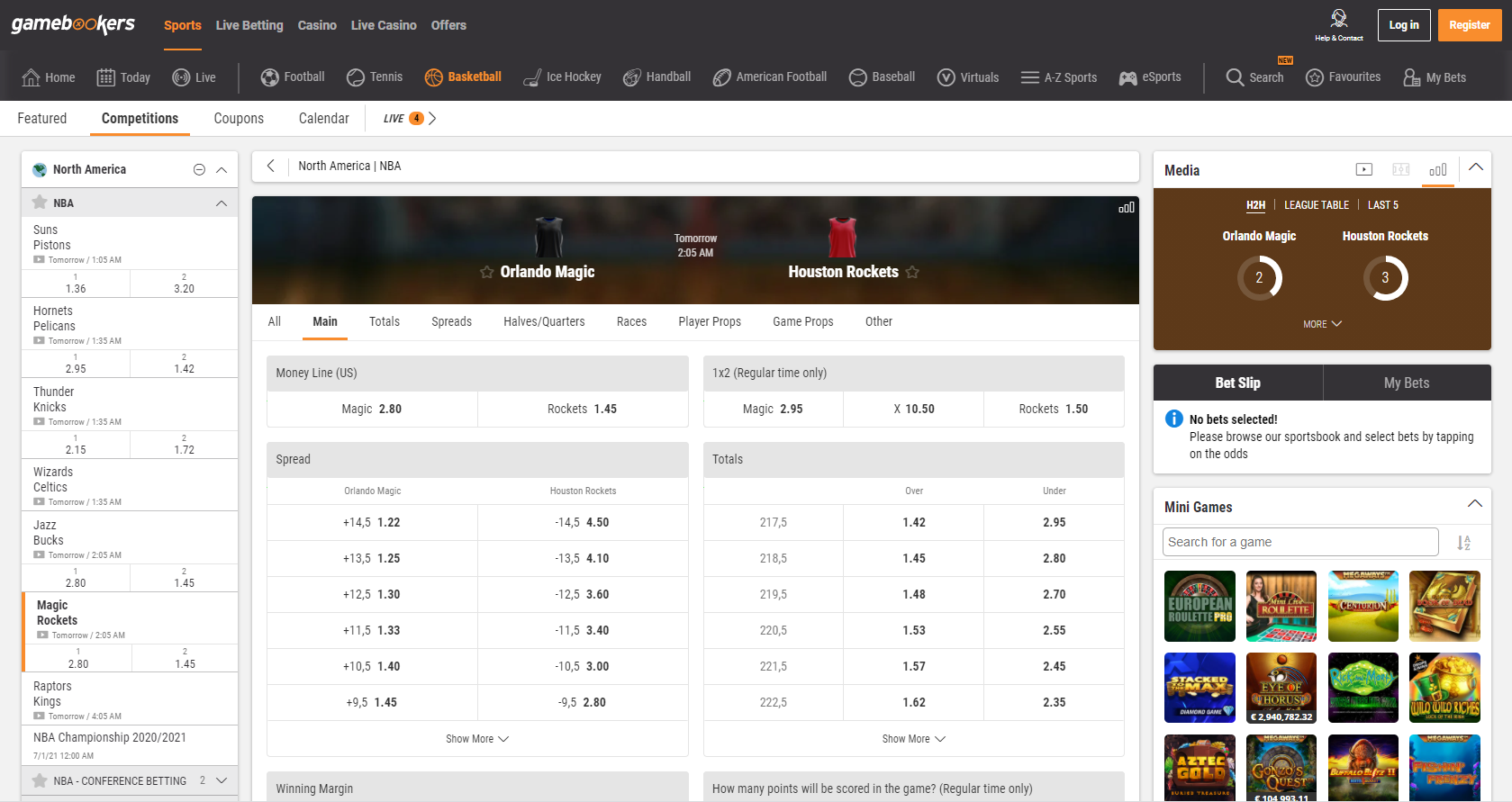 bookmaker gamebooker basketball sports betting offer