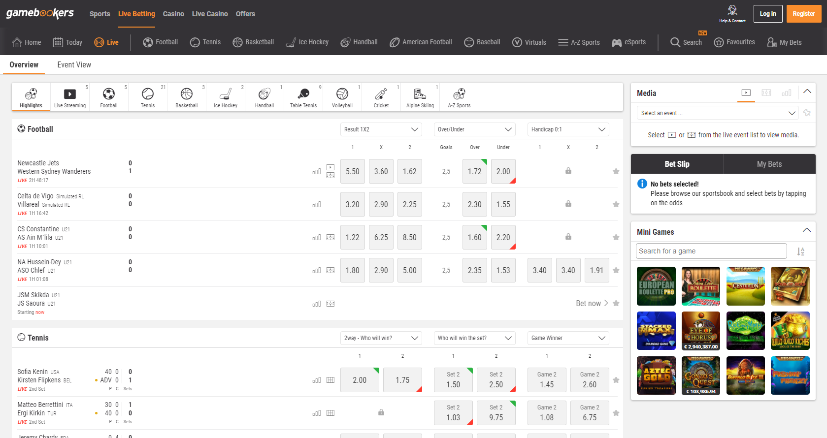 bookmaker gamebookers livebetting offer