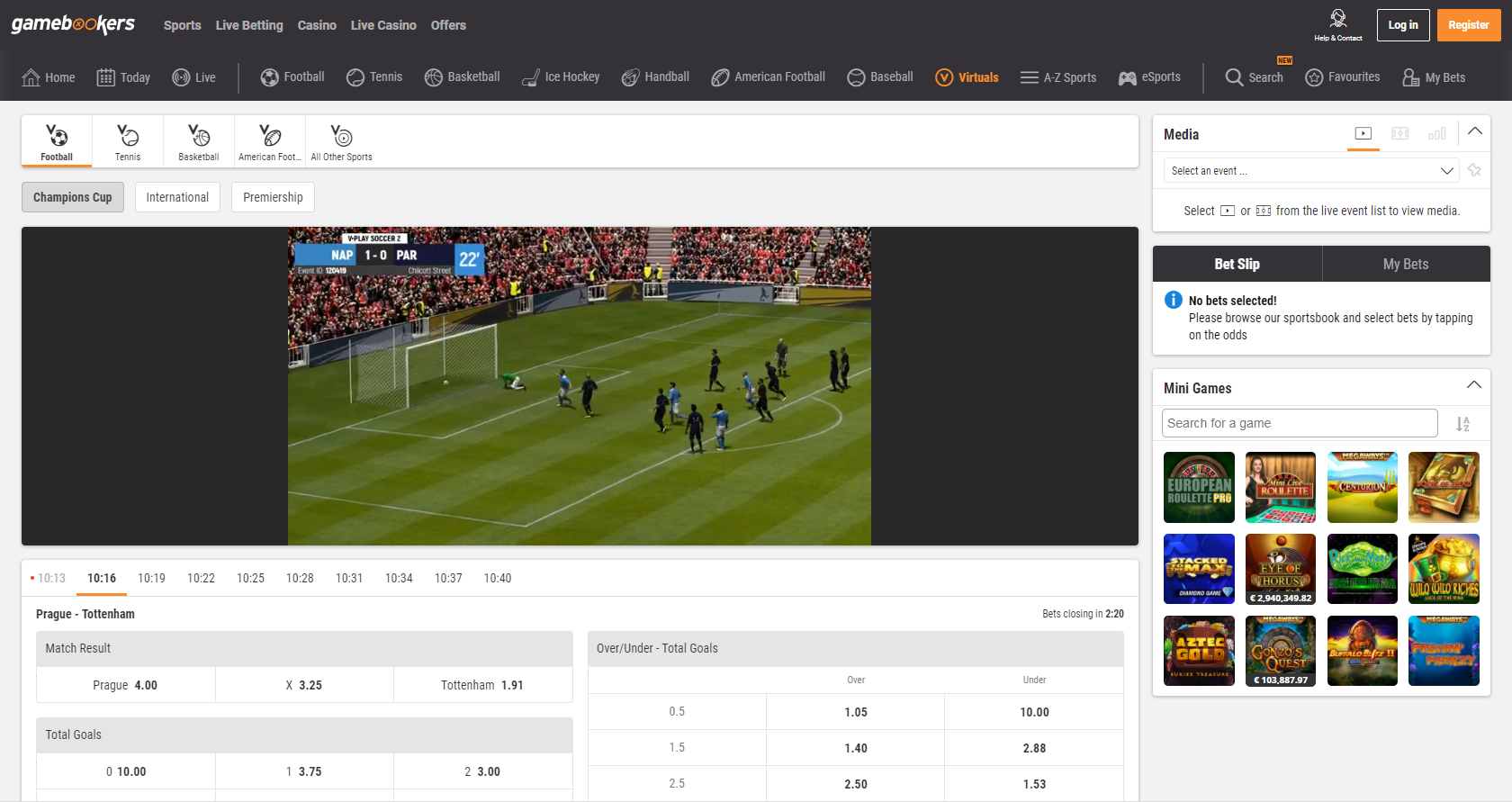 bookmaker gamebookers virtual sports offer