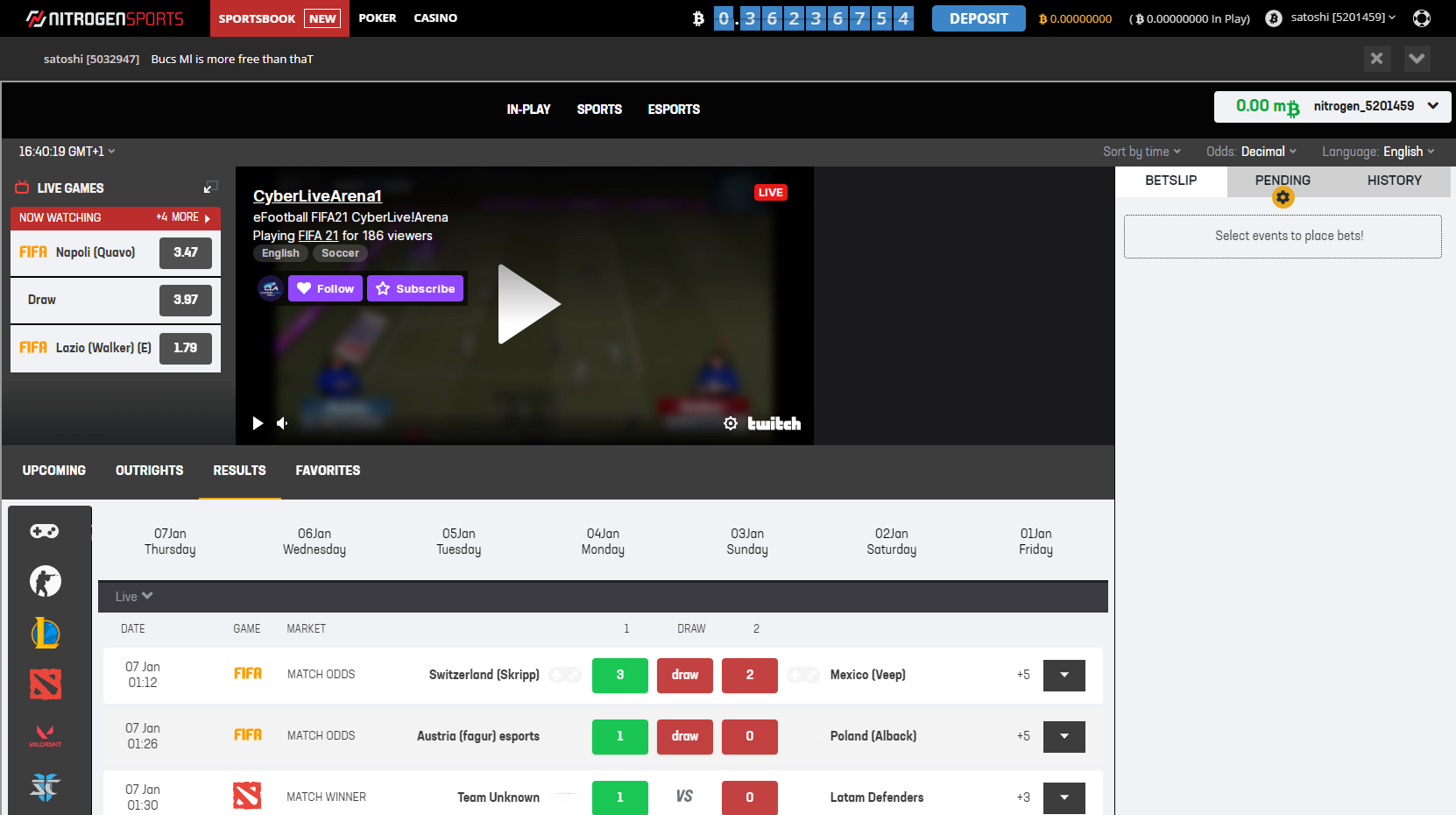 bookmaker nitrogen sports esports