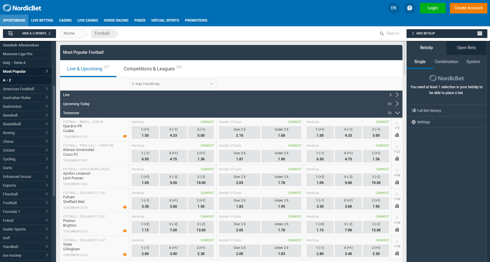 bookmaker nordicbet handicap betting