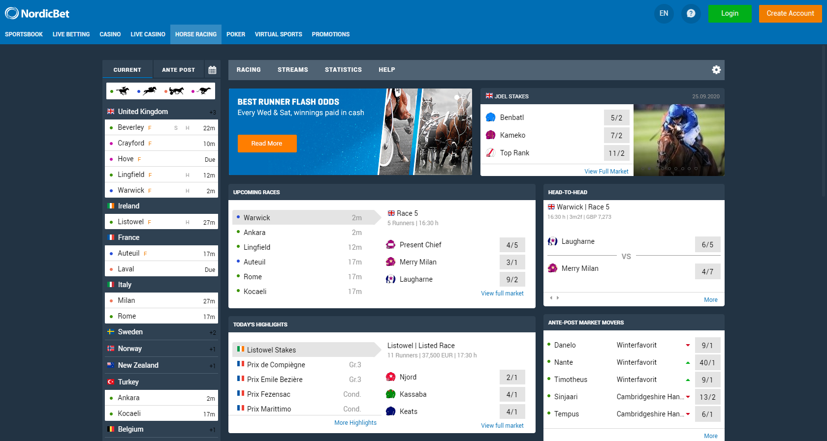 bookmaker nordicbet horse racing offer