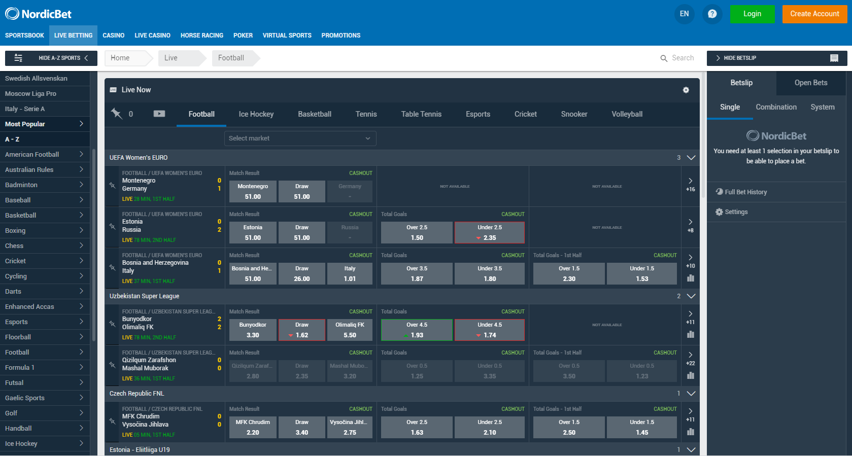 bookmaker nordicbet livebetting