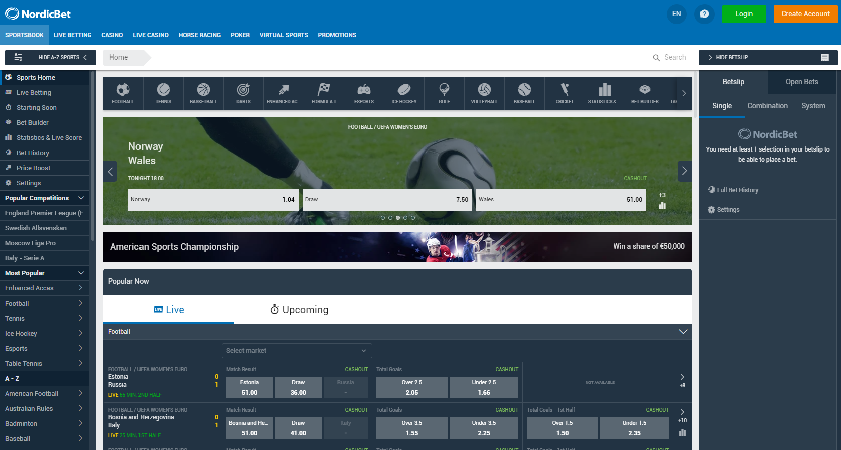bookmaker nordicbet sports betting offer