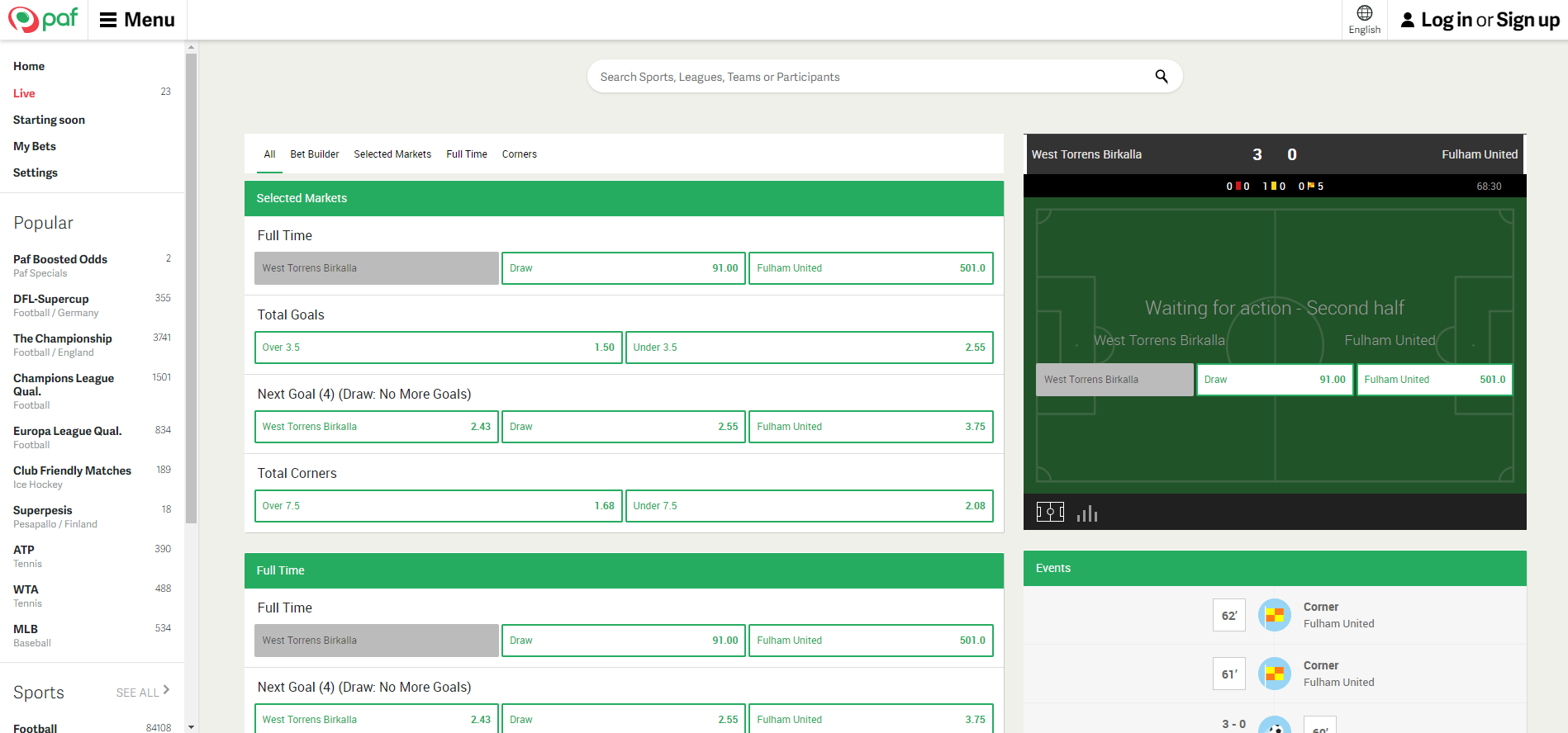 bookmaker paf football betting