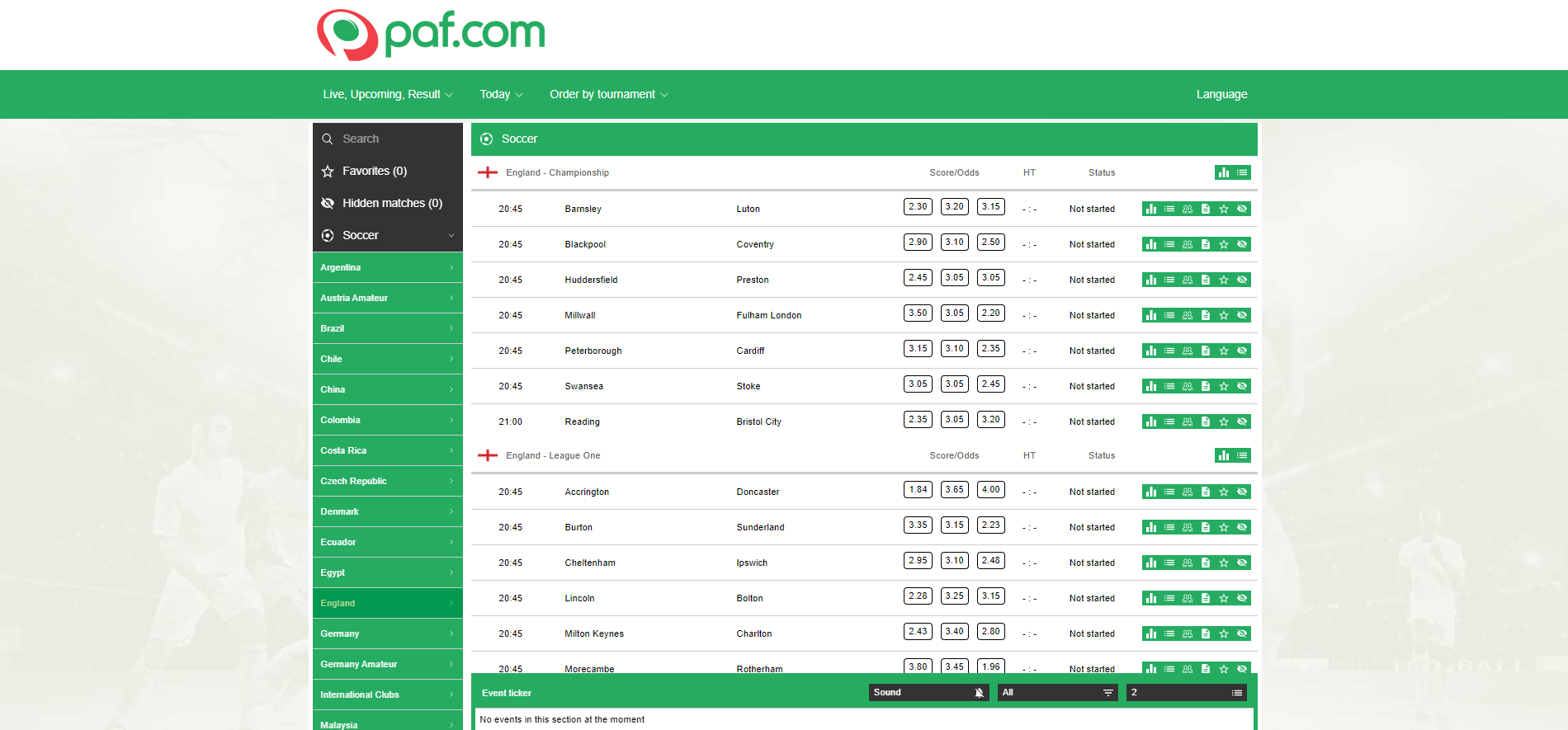 bookmaker paf live stats