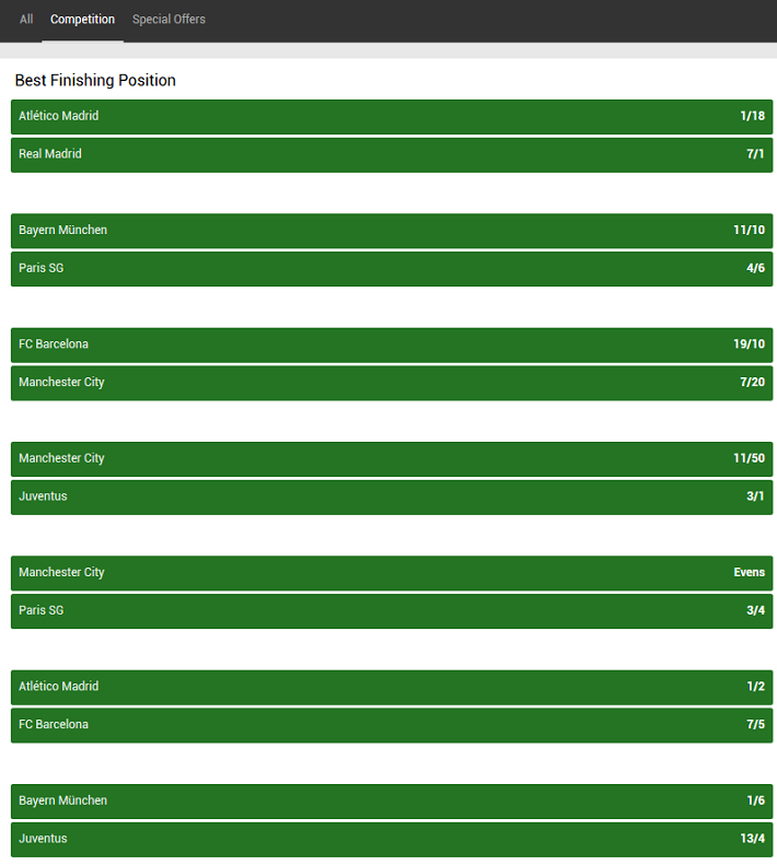 bookmaker unibet champions league advance fractional