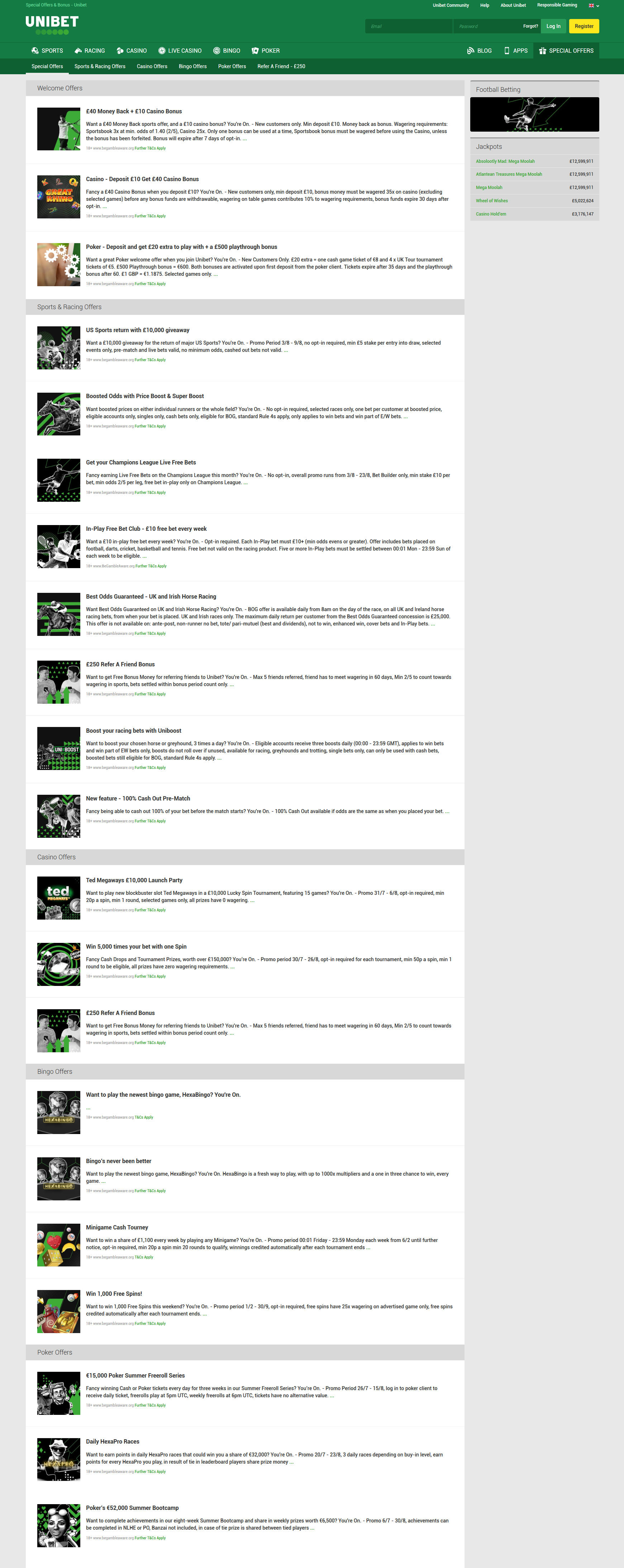 bookmaker unibet promotions and special offers