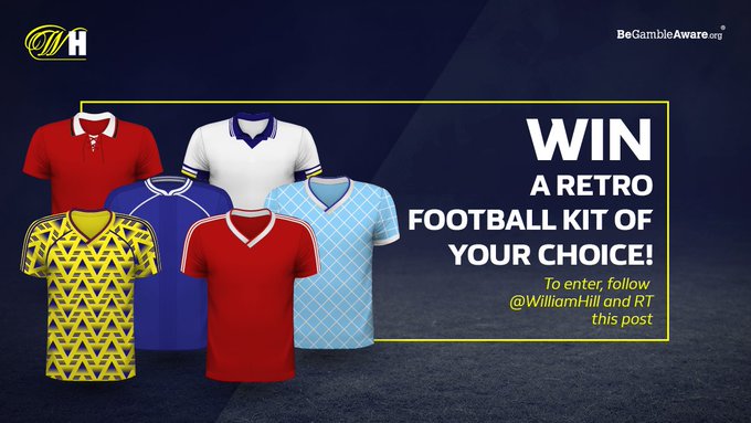 bookmaker william hill twitter retro football shirt giveaway