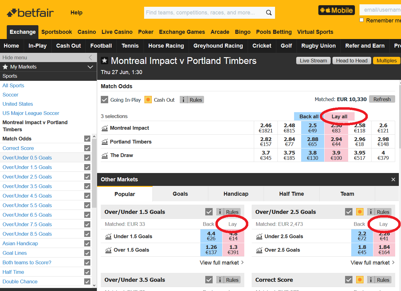 lay betfair exchange