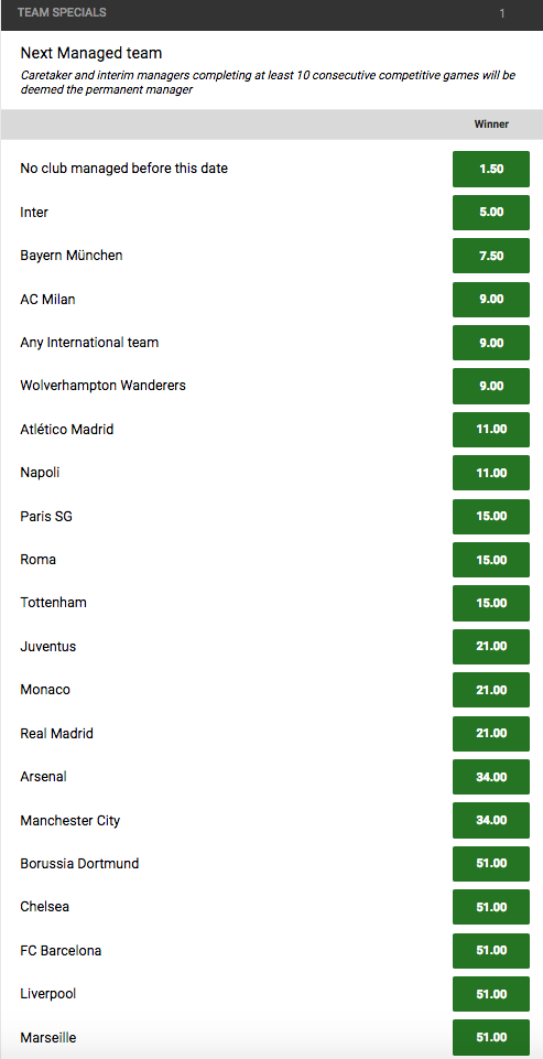 unibet Mourinho next couch odds