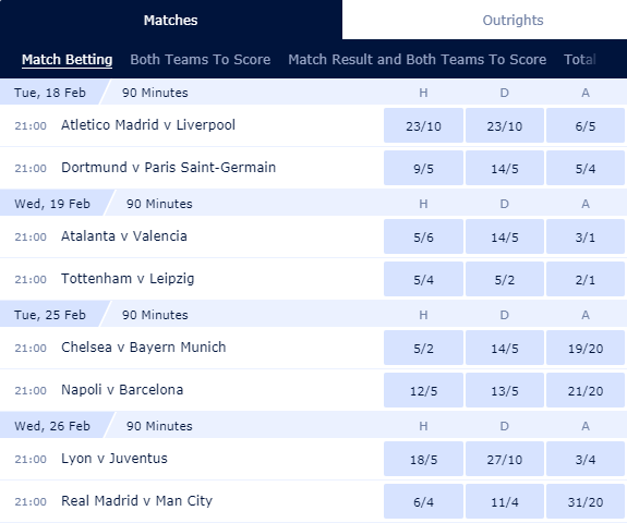 william hill champions league